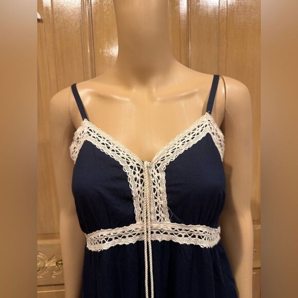 1. State Navy Blue Spaghetti Strap Boho Summer Maxi Dress Lace trim Sz S - Picture 2 of 8